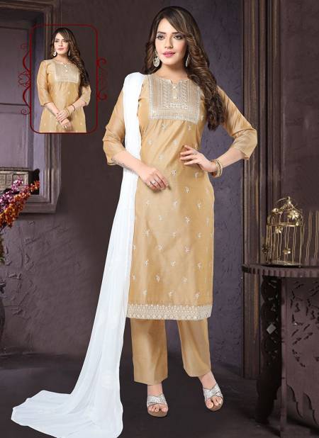 N F CHURIDAR 33 Designer Fancy Festive Wear Latest Readymade Salwar Suit Collecion N F C 708 CHIKOO